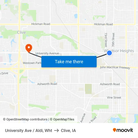 University Ave / Aldi, Wht to Clive, IA map