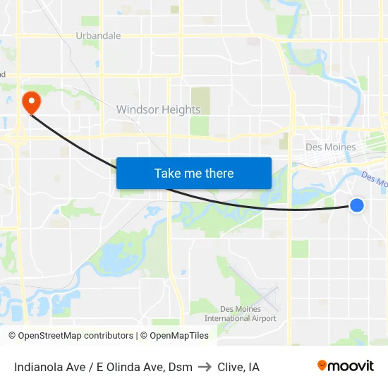 Indianola Ave / E Olinda Ave, Dsm to Clive, IA map