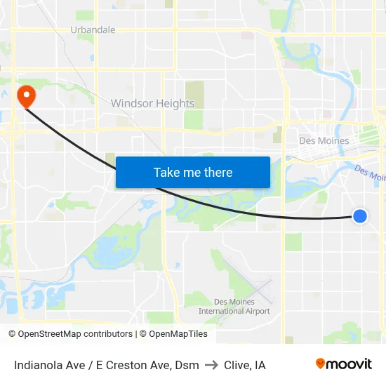 Indianola Ave / E Creston Ave, Dsm to Clive, IA map