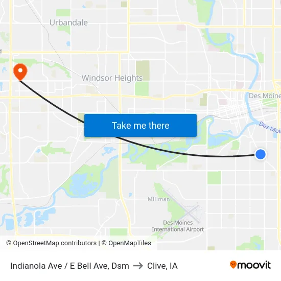 Indianola Ave / E Bell Ave, Dsm to Clive, IA map
