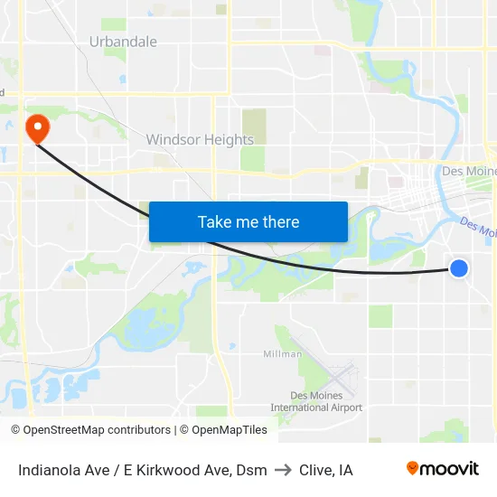 Indianola Ave / E Kirkwood Ave, Dsm to Clive, IA map
