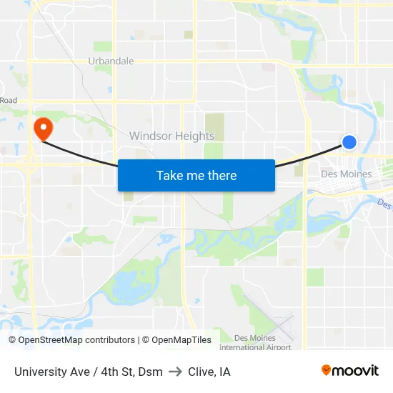 University Ave / 4th St, Dsm to Clive, IA map