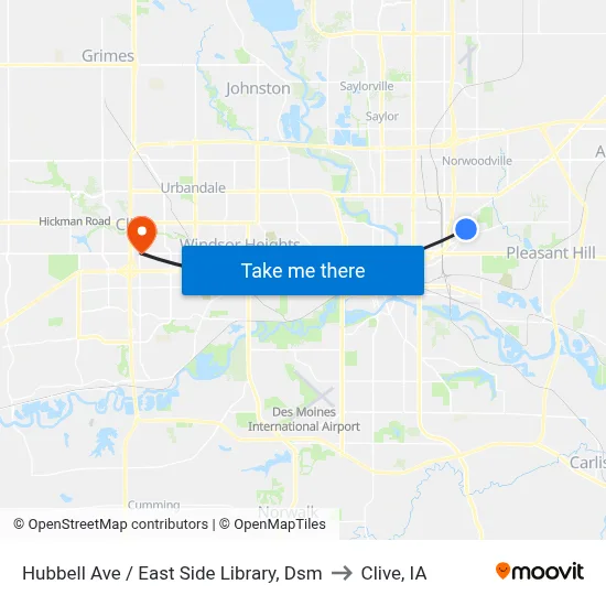 Hubbell Ave / East Side Library, Dsm to Clive, IA map