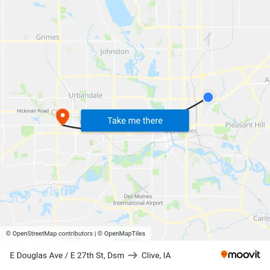 E Douglas Ave / E 27th St, Dsm to Clive, IA map