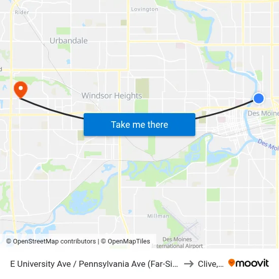 E University Ave / Pennsylvania Ave (Far-Side), Dsm to Clive, IA map