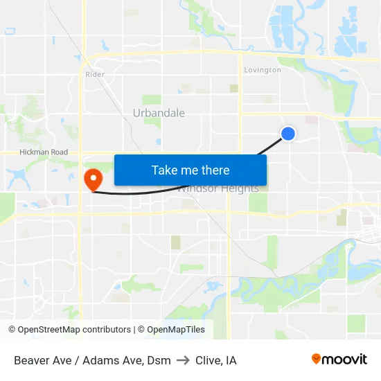 Beaver Ave / Adams Ave, Dsm to Clive, IA map
