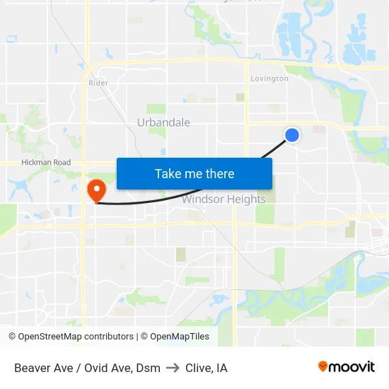 Beaver Ave / Ovid Ave, Dsm to Clive, IA map