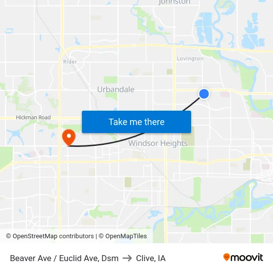 Beaver Ave / Euclid Ave, Dsm to Clive, IA map