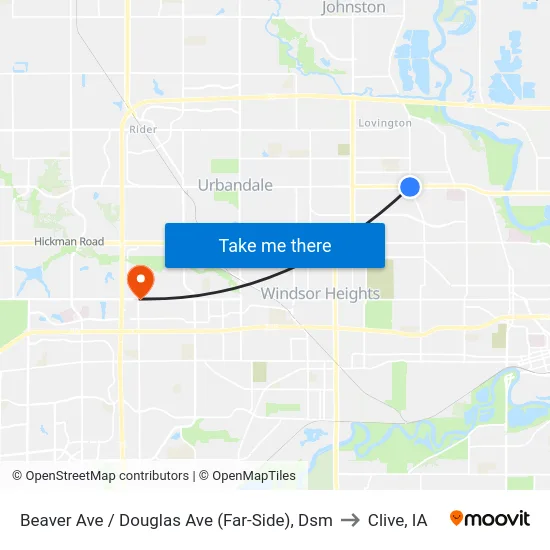 Beaver Ave / Douglas Ave (Far-Side), Dsm to Clive, IA map