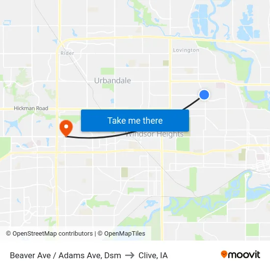 Beaver Ave / Adams Ave, Dsm to Clive, IA map