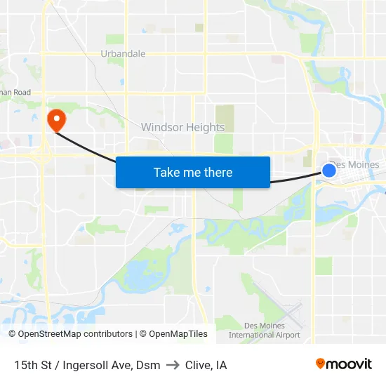 15th St / Ingersoll Ave, Dsm to Clive, IA map