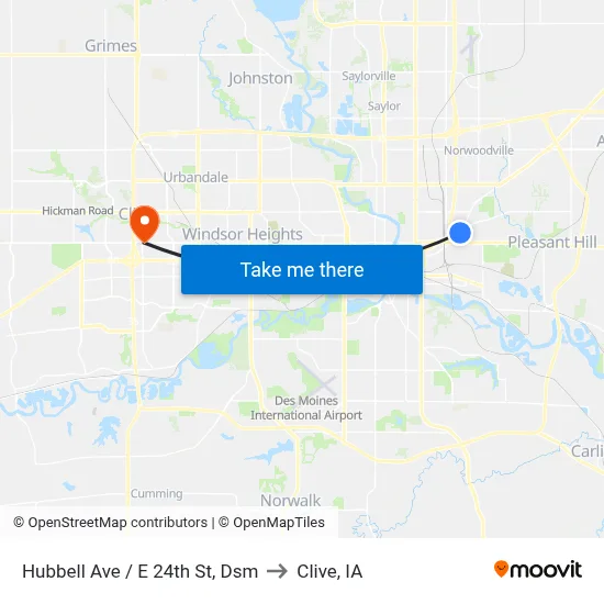 Hubbell Ave / E 24th St, Dsm to Clive, IA map