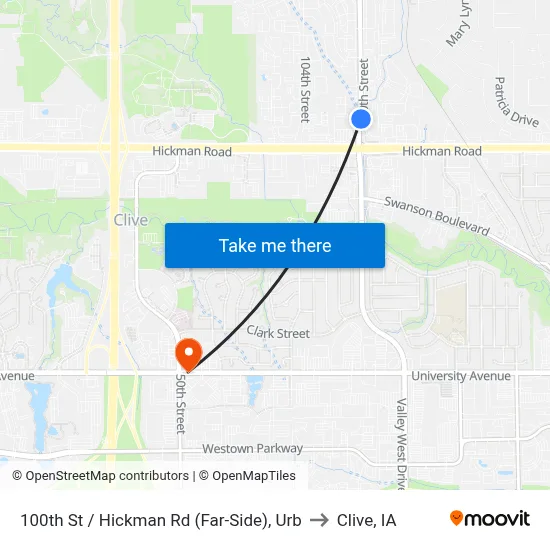 100th St / Hickman Rd (Far-Side), Urb to Clive, IA map
