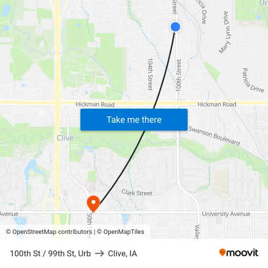 100th St / 99th St, Urb to Clive, IA map