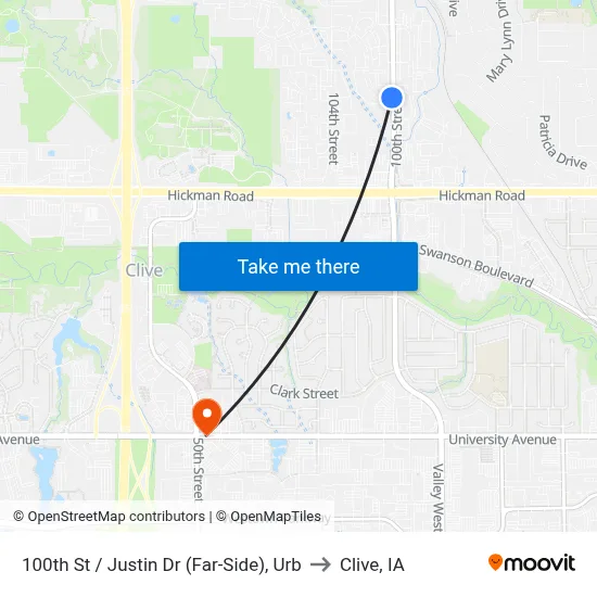 100th St / Justin Dr (Far-Side), Urb to Clive, IA map