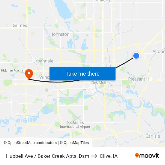 Hubbell Ave / Baker Creek Apts, Dsm to Clive, IA map