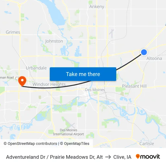 Adventureland Dr / Prairie Meadows Dr, Alt to Clive, IA map