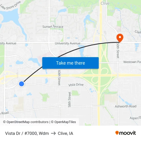 Vista Dr / #7000, Wdm to Clive, IA map