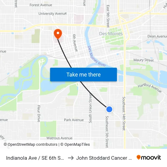 Indianola Ave / SE 6th St, Dsm to John Stoddard Cancer Center map