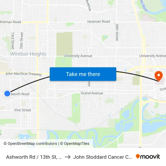 Ashworth Rd / 13th St, Dsm to John Stoddard Cancer Center map