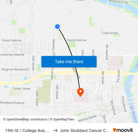 19th St / College Ave, Dsm to John Stoddard Cancer Center map