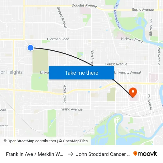 Franklin Ave / Merklin Way, Dsm to John Stoddard Cancer Center map