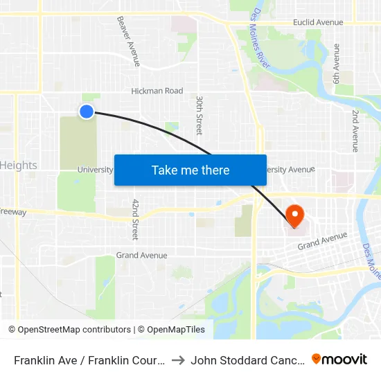 Franklin Ave / Franklin Court Apts, Dsm to John Stoddard Cancer Center map