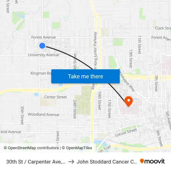 30th St / Carpenter Ave, Dsm to John Stoddard Cancer Center map