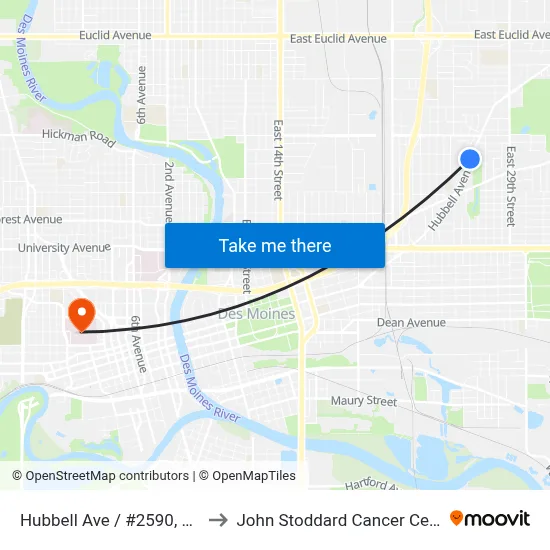 Hubbell Ave / #2590, Dsm to John Stoddard Cancer Center map