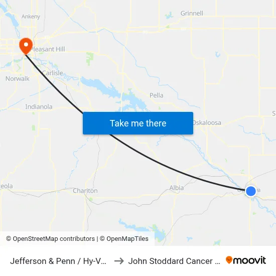 Jefferson & Penn / Hy-Vee Drug to John Stoddard Cancer Center map