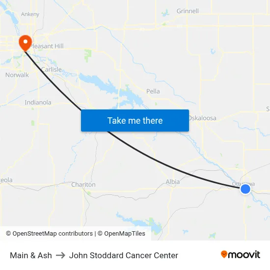 Main & Ash to John Stoddard Cancer Center map