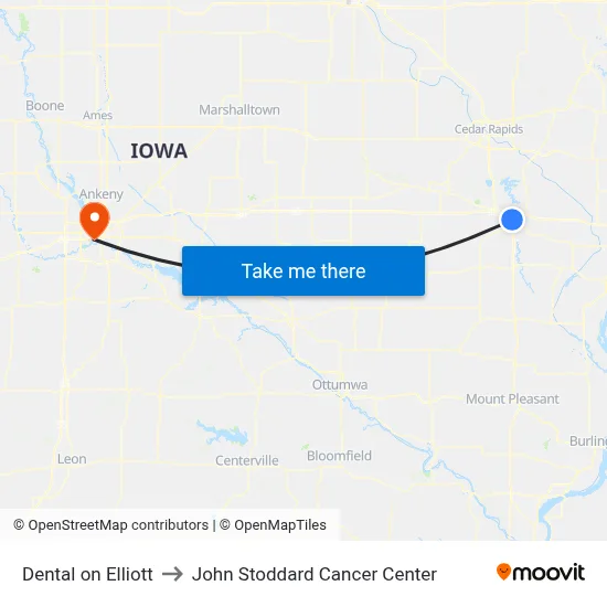 Dental on Elliott to John Stoddard Cancer Center map