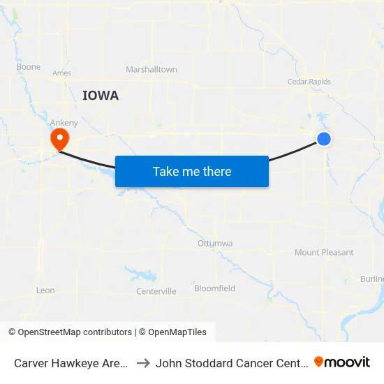 Carver Hawkeye Arena to John Stoddard Cancer Center map