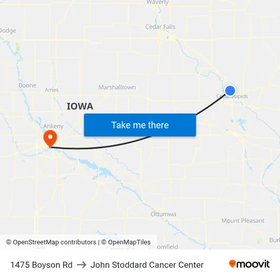 1475 Boyson Rd to John Stoddard Cancer Center map