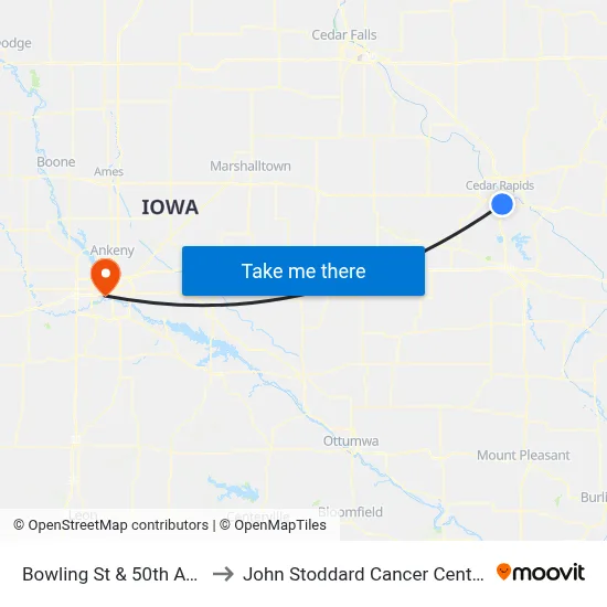 Bowling St & 50th Ave to John Stoddard Cancer Center map