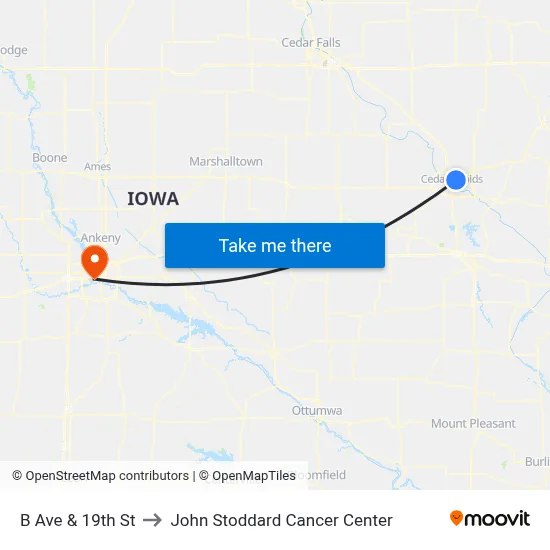 B Ave & 19th St to John Stoddard Cancer Center map