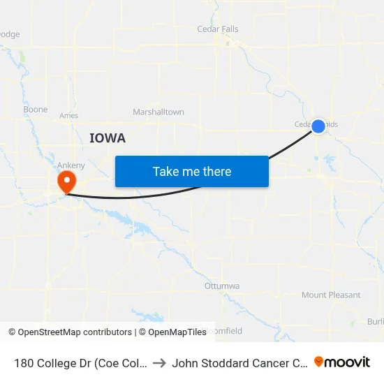 180 College Dr (Coe College) to John Stoddard Cancer Center map
