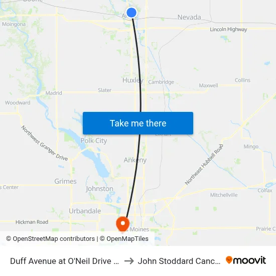 Duff Avenue at O'Neil Drive Westbound to John Stoddard Cancer Center map