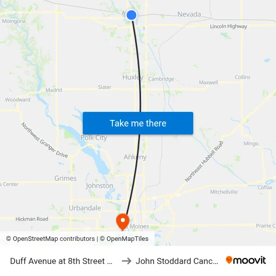 Duff Avenue at 8th Street Westbound to John Stoddard Cancer Center map