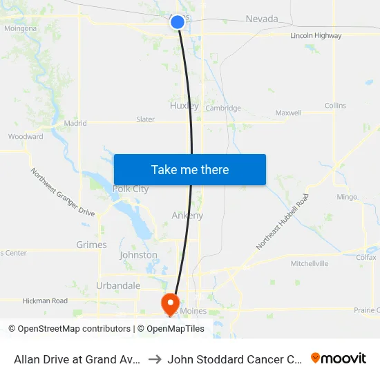 Allan Drive at Grand Avenue to John Stoddard Cancer Center map