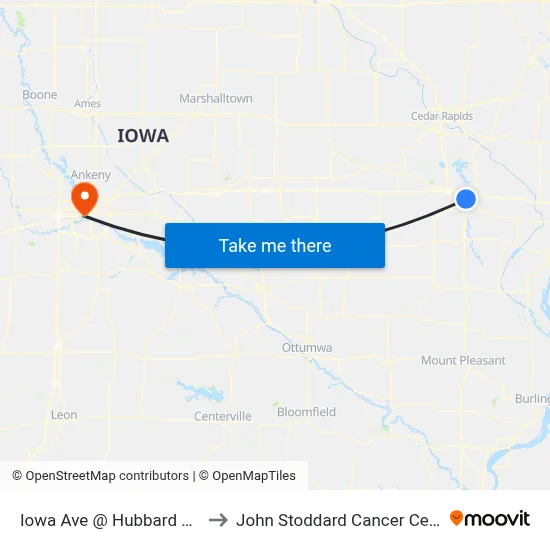 Iowa Ave @ Hubbard Park to John Stoddard Cancer Center map