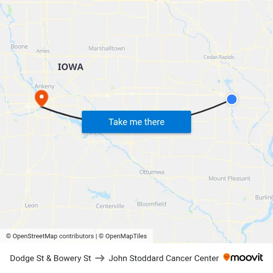 Dodge St & Bowery St to John Stoddard Cancer Center map