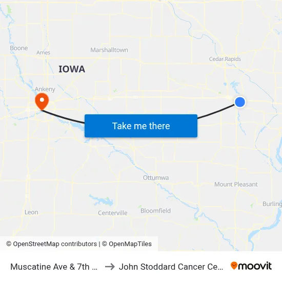 Muscatine Ave & 7th Ave to John Stoddard Cancer Center map