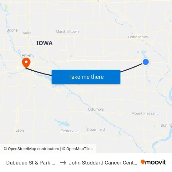 Dubuque St & Park Rd to John Stoddard Cancer Center map