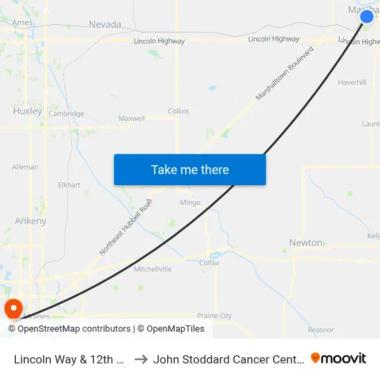 Lincoln Way & 12th St. to John Stoddard Cancer Center map