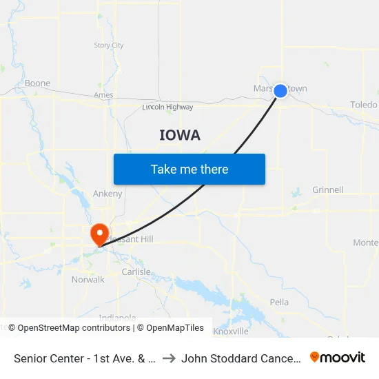 Senior Center - 1st Ave. & State St. to John Stoddard Cancer Center map