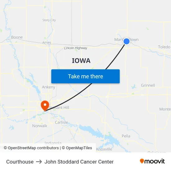 Courthouse to John Stoddard Cancer Center map