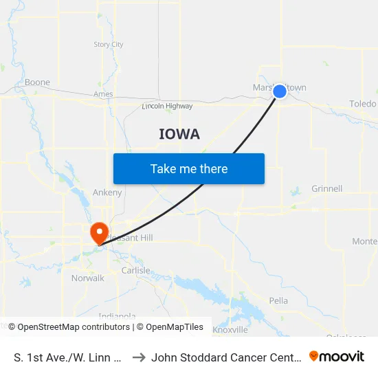 S. 1st Ave./W. Linn St. to John Stoddard Cancer Center map