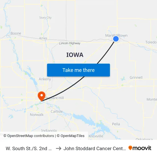 W. South St./S. 2nd St. to John Stoddard Cancer Center map