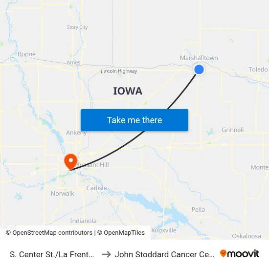 S. Center St./La Frentz Ln to John Stoddard Cancer Center map